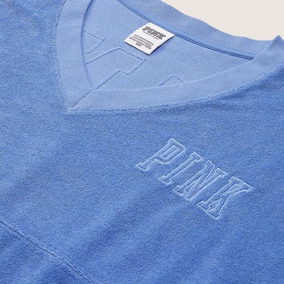 Victoria’s Secret Pink Varsity Terry Cloth V Neck Oversized Pullover - Picture 7 of 10